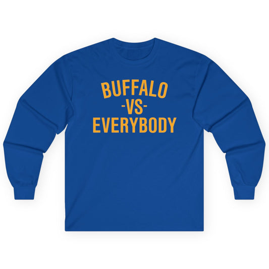 'Buffalo vs Everybody' Long Sleeved Buffalo Hockey T-Shirt - Royal